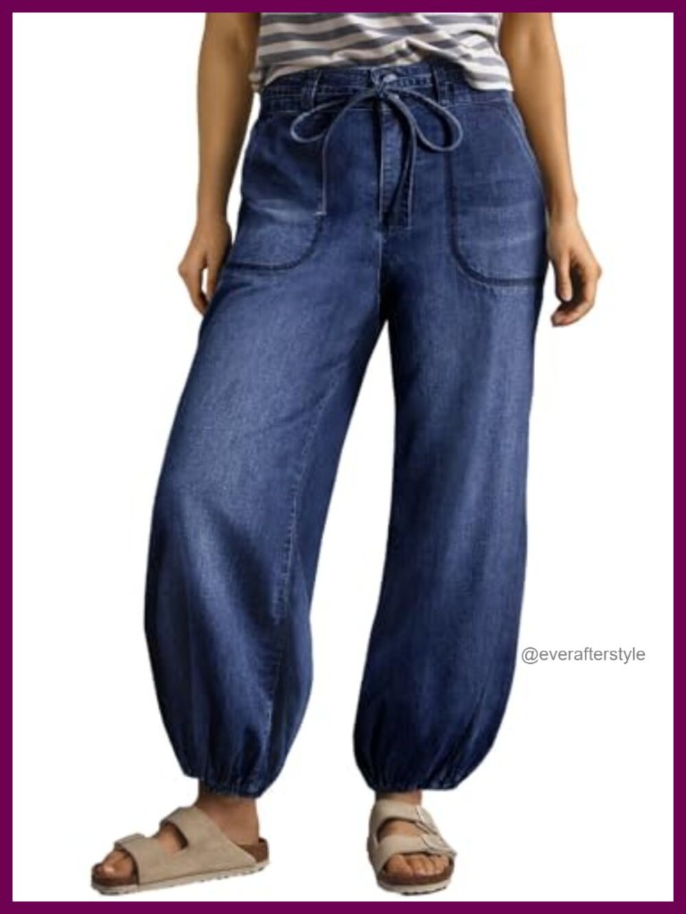 Wide Leg High Waisted Drawstring Jeans Stretchy Harem Ankle Denim Pants